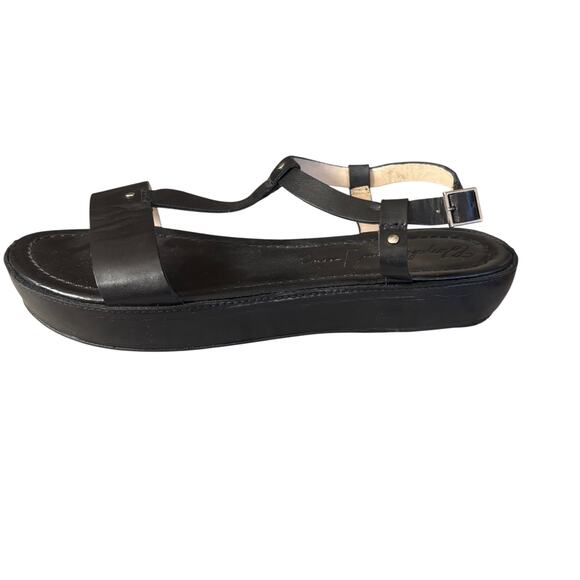 Elizabeth and James Cree Ankle Strap Black Leather Platform Sandals Size 9.5 - Picture 1 of 10
